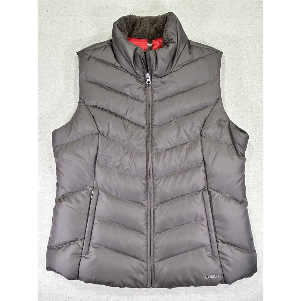 Eddie Bauer EB550 Down Puffer Vest Gray Sherpa Collar Women Large